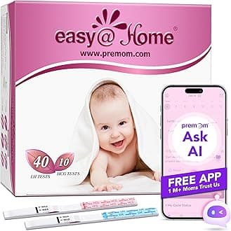 Easy@Home Ovulation Test Strips Powered by Premom Ovulation Predictor APP, FSA Eligible, 40 Ovulation Test and 10 Pregnancy Test Strips, 40LH +10HCG | Package May Vary