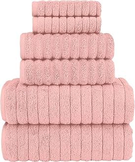 Elegant Comfort 100% Turkish Cotton Corduroy Ribbed Luxury Bath Towels 6-Piece Set, Premium Feel - Quick Dry, Highly Absorbent, Contains 2 Bath Towels, 2 Hand Towels, and 2 Washcloths, Dusty Rose