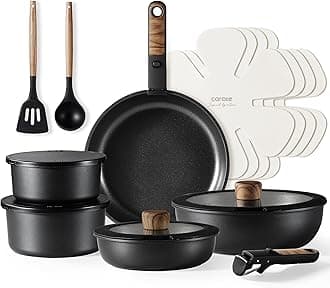CAROTE17pcs Pots and Pans Set, Nonstick Cookware Set Detachable Handle, Dishwasher/Oven/Fridge Safe, Induction Cookware Kitchen Sets, Non Stick with Removable Handle, RV Cookware, Jet Black