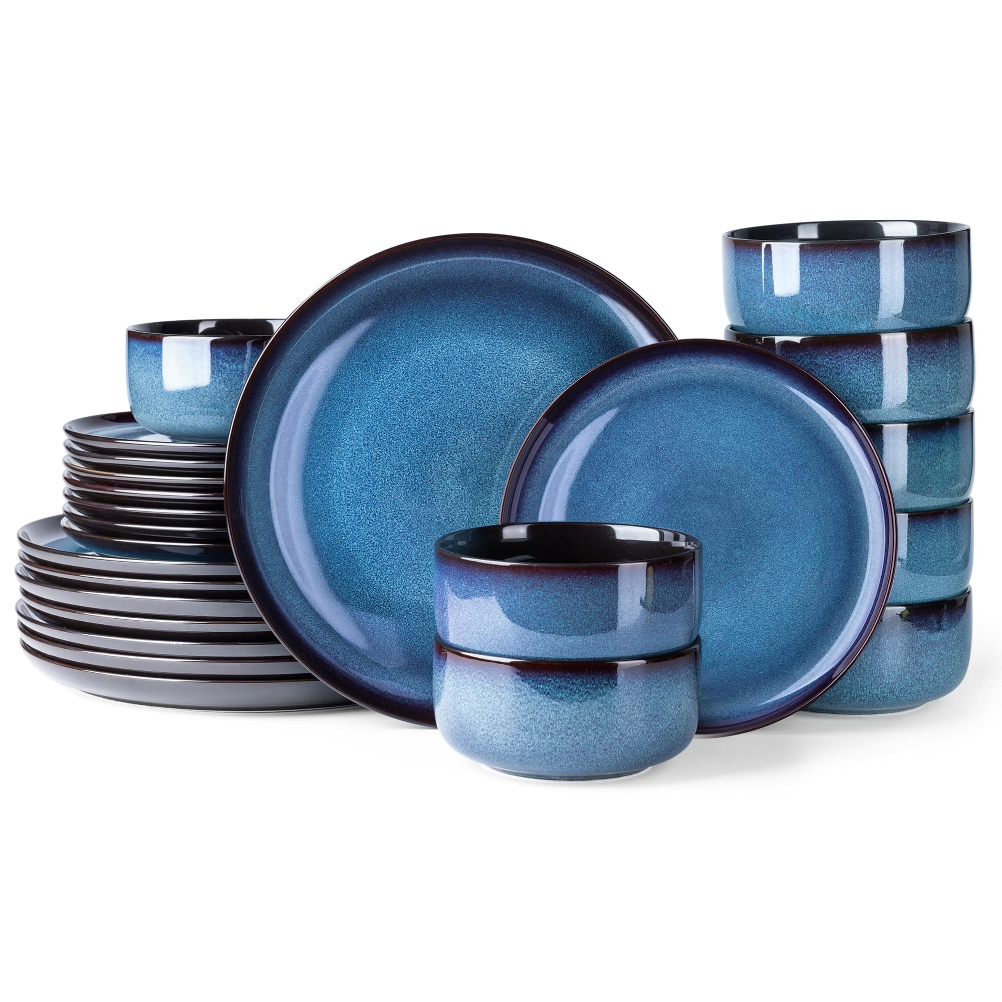 Ceramic Dinnerware Sets for 8,Stoneware Plates and Bowls Sets,Reactive Glaze Dishes Set,Highly Chip and Crack Resistant | Dishwasher & Microwave & Oven Safe Dishes set,Service for 8-Blue(24pc)