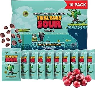 Final Boss Sour Candy, Sour Cranberries, 10 Pack, Level 2, Fruit Chews with Real Dried Fruit, No Artificial Colors or Flavors, Low Calorie Snack for Kids, Teens, Adults, Lunch Boxes