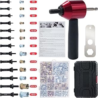 Rivet Nut Drill Adapter Tool Kit, Cordless Rivnut Tool Gun with 13 Mandrels & 290 Rivet Nuts, Compatible with Cordless Drill & Ratchet Wrench, Metric & SAE Sizes Rugged Storage Case Included