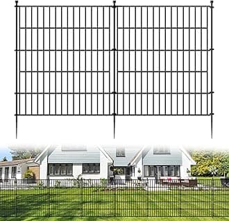 10 Panels No Dig Garden Fence for Outdoor Yard Decorative, 32 in(H) X 23.6 ft(L) Animal Barrier Fencing Rustproof Metal Wire Panel Border for Dog, Rabbits, and Patio Temporary Ground Stakes
