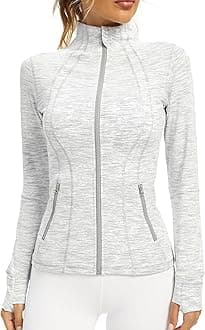 QUEENIEKEWomen's Running Jacket Breathable Lightweight Sports Jacket Zipper Workout Jacket with Pocket for Yoga Fitness