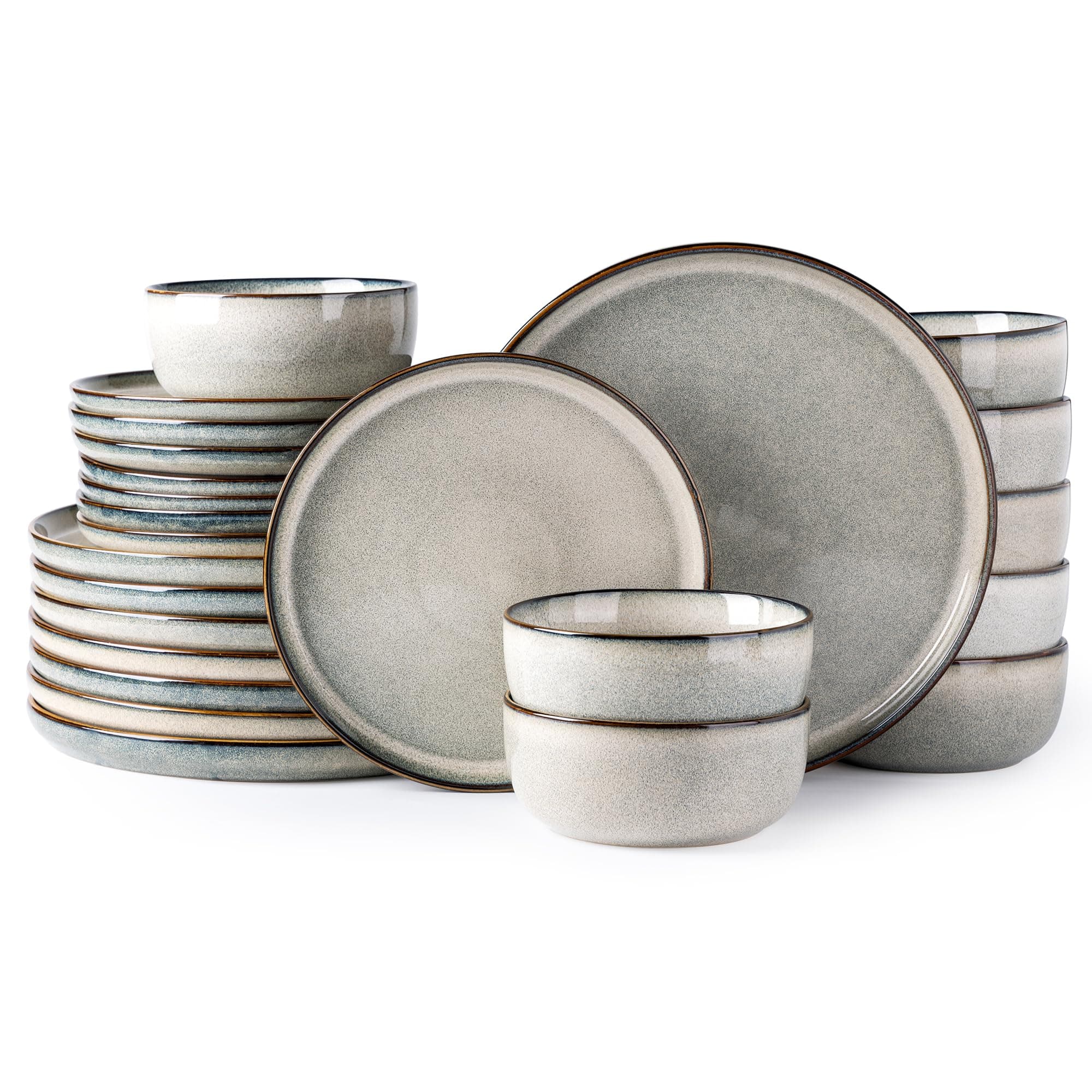 Ceramic Dinnerware Sets for 8, 24 Pieces Stoneware Plates and Bowls Sets, Scratch Resistant Dishes, Dishwasher & Microwave Safe, Reactive Glaze-Green Wheat