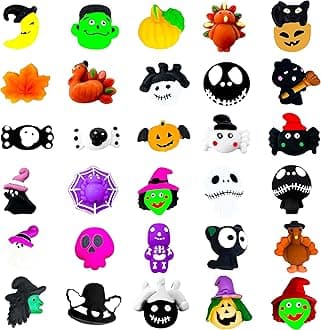 30Pcs Halloween Mochi Squishy Toys for Girls Boys Halloween Party Favors Kids Pressure Relief Toys Mini Squishies Cute Squeeze Toy HalloweenGoody Bag Fillers for Halloween.Christmas Party Decorations