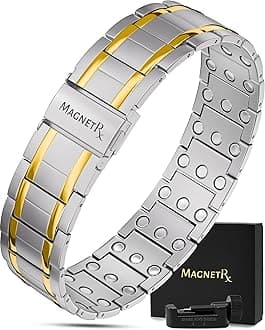 Titanium Magnetic Bracelet for Men with Triple Strength - Magnetic Bands with Folding Clasp and Adjustable Length with Sizing Tool (Silver/Gold)