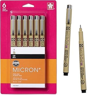 Sakura 50039 6-Piece Pigma Micron-08 Ink Pen Set, 0.50mm, Black