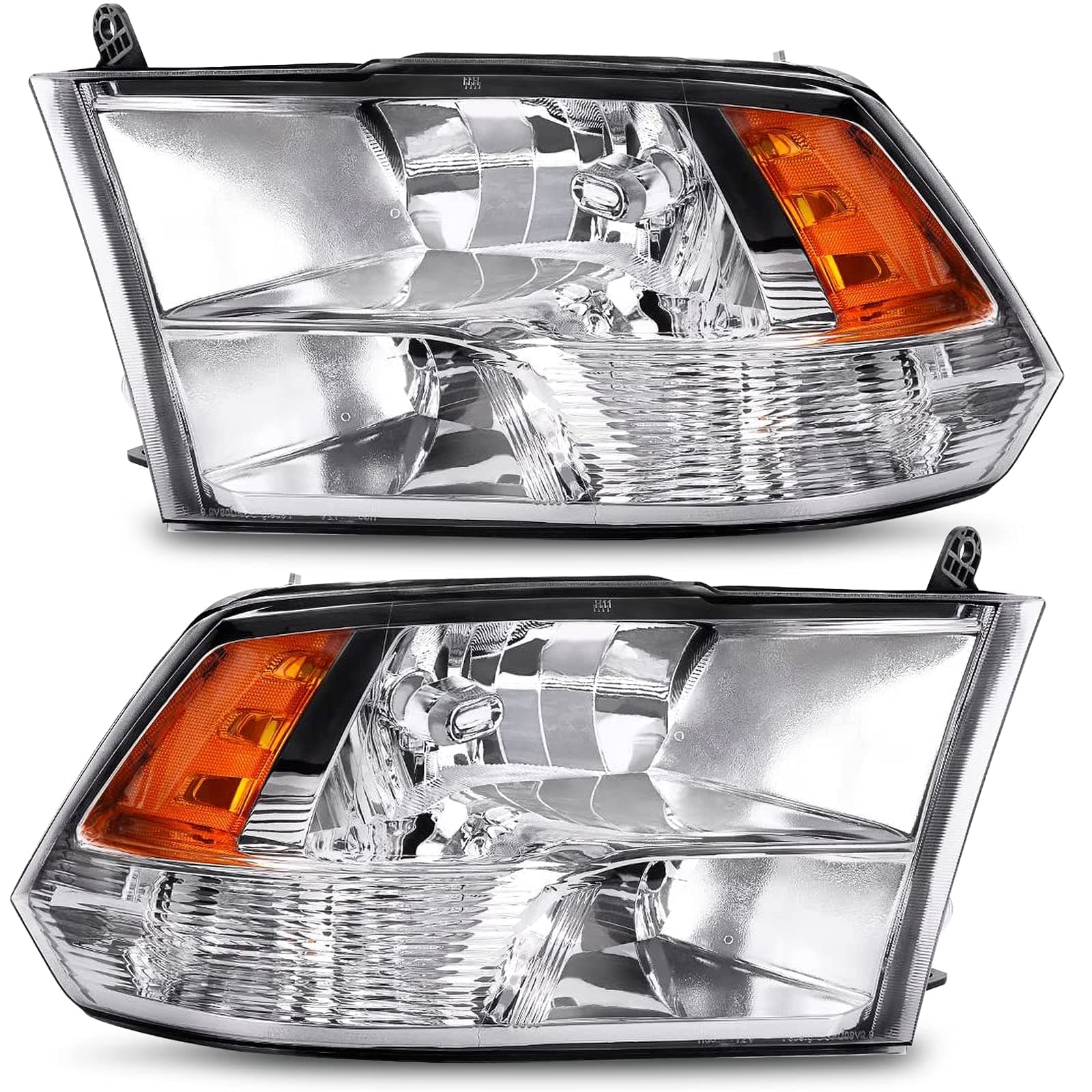 AS Headlight Assembly Compatible with 2009-2018 Dodge Ram 1500 2500 3500 Chrome Housing Driver and Passenger Side (Quad Models Only)