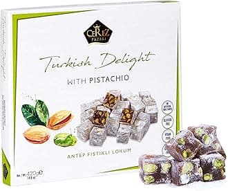 Cerez Pazari Turkish Delight Pistachio Candy Gourmet Premium Vegan Sweets Medium Gift Box 420g | Sweet Luxury Traditional Confectionery Soft Candy Dessert Glucose Free Lokum (Loukoumi) | Apprx.42 Pcs