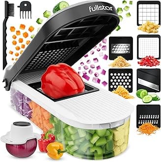 Fullstar Vegetable Chopper, Cheese Slicer, Food Chopper, Veggie Chopper, Onion Chopper, Vegetable Chopper with Container, Mandoline Slicer & Cheese Grater (6 in 1 - White)