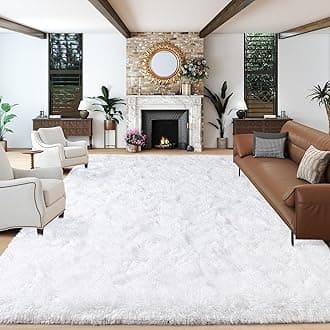 Super Fluffy Area Rugs 9x12, Big Modern Shag White Rug for Living Room, Soft Plush Large Bedroom Under Bed Carpet for Kids, Non Slip Boys Girls Room Home Decor for Dorm Nursery Classroom