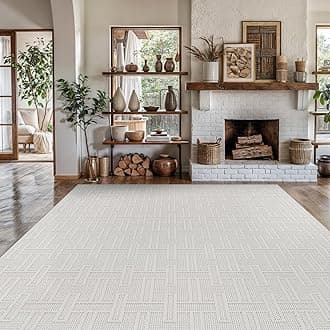 Micro Loop Indoor Rug White 8x10 Boho Geometric Neutral Area Rugs for Living Room Soft Luxury Modern Low and High Pile Durable Stain Resistant Non-Shedding Indoor Area Carpet 8 x 10