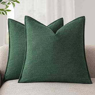 Foindtower Set of 2, Decorative Linen Soild Throw Pillow Covers Soft Accent Euro Cushion Case Farmhouse Neutral Pillowcase for Chair Couch Sofa Bedroom Living Room Home Decor 20 x 20 Inch Pine Green