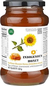 INDIGENOUS HONEY Sunflower Honey Raw Organic Natural Pure Unprocessed NMR Tested Unpasteurized Unheated 530g Glass Jar Pack of 1
