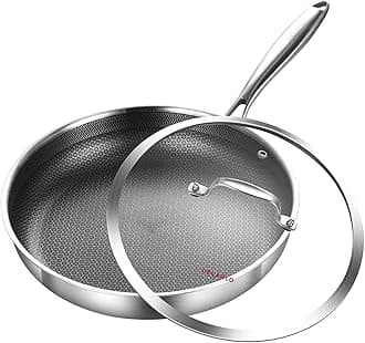 30.5cm Hybrid Tri-Ply Stainless Steel Non Stick Frying Pan with Lid, Suitable for Induction Oven, Suitable for All Hobs, Detachable Handle