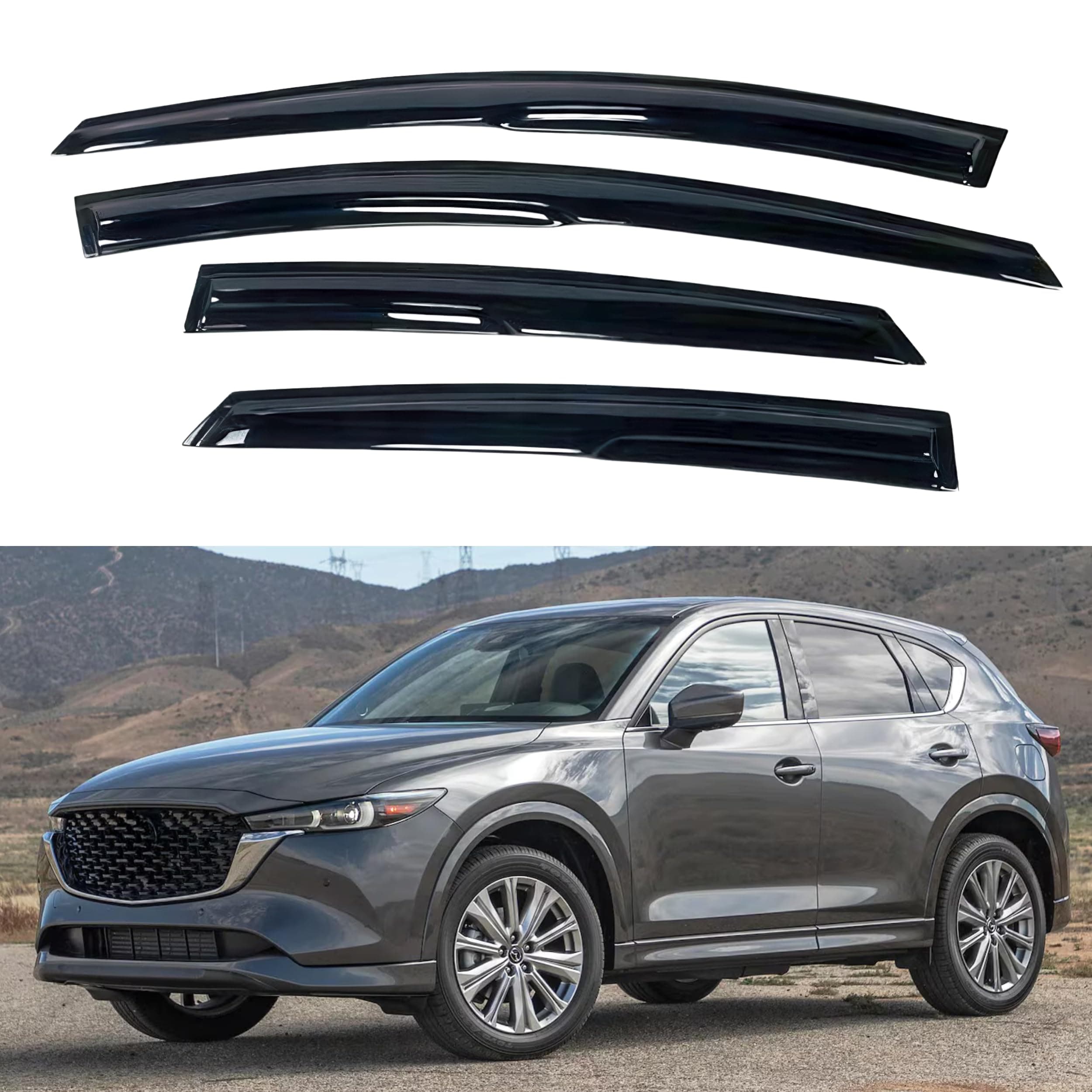 IG Window Visor for Mazda CX-5 2017-2024 (CX5), Rain Guard Tape-On Extra Durable Sun Wind Side Vent Window Deflector Mugen Style, 2017 2018 2019 2020 2021 2022 2023 2024