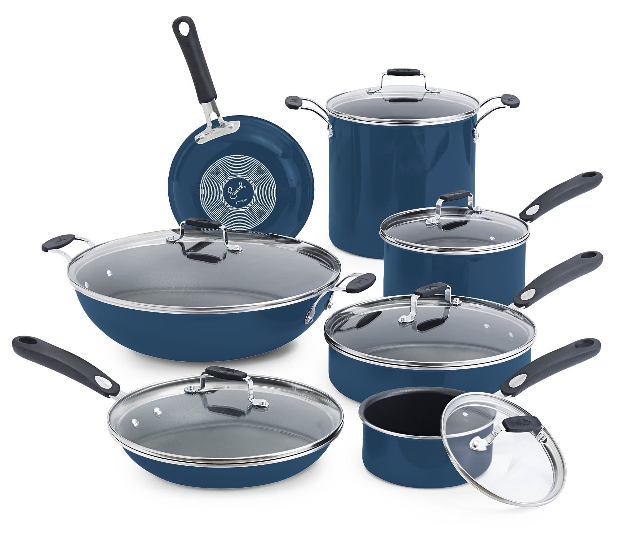 Emeril by All-Clad E412SD Hard Enamel Nonstick Cookware Set, 13-Piece, Blue