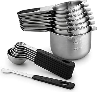 Spring Chef Magnetic Measuring Cups & Spoons Set (Patent Pending), Strong N45 Magnets, Heavy Duty Stainless Steel Fits in Spice Jars for Baking & Cooking, BPA Free, Round Set of 15 with Leveler, Black