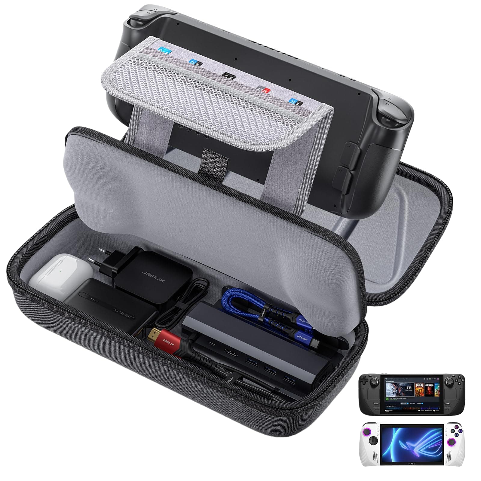 Carrying Case Compatible with Steam Deck & ROG Ally, Protective Hard Shell Carry Case Built-in Charger & Docking Station Storage, Portable Travel Bag for Steam Deck OLED/ROG Ally X