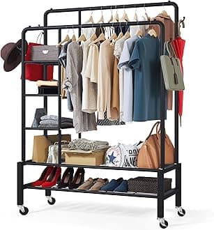 Klass Home Collection Heavy Duty Clothes Rail, 120KG Black Metal Rack With Double Hanging Clothing Rail, Shoe Rack, Storage Shelves & 4 Coat Hooks, Wardrobe Clothes Rails For Bedroom Office Shop