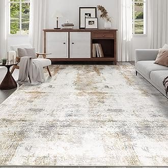 famibay 6x9 Area Rug Washable Rugs for Living Room Abstract Aesthetic Bedroom Rug Carpet with Rubber Backed Soft Low Pile Neutral Rugs for Bedroom Living Room Dining Room Office(Beige/Camel)