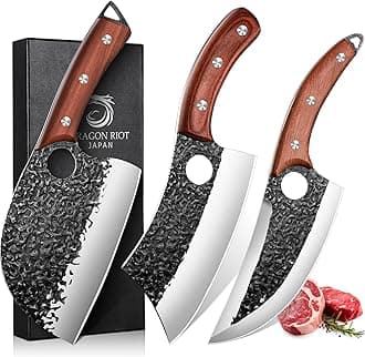 DRAGON RIOT Professional Butcher Knife Set for Meat Processing, 3Pcs High Carbon Steel Hand Forged Serbian Cleaver Chef Knife Set with Ergonomic Handles for Kitchen Outdoor Cooking