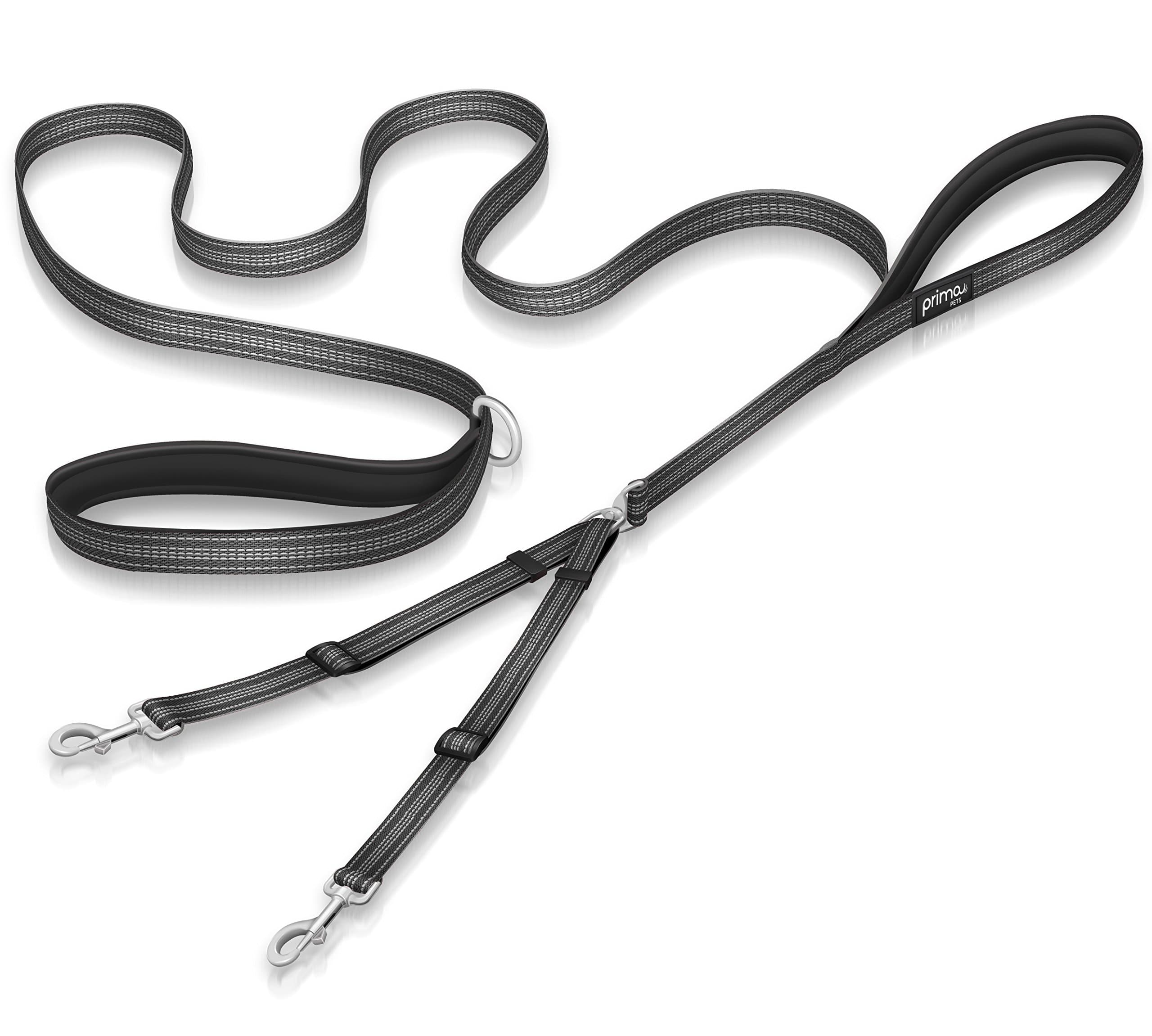 Prima Pet Premium Reflective Double Dog Leash - Adjustable Coupler - 2 Padded Handles- Great for Walking 2 Dogs/Dual Dogs - Tangle Free (Small - 5/8" Width, 6 Feet Black)