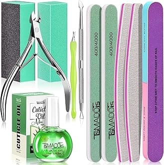 Cuticle Pusher Nail File Kit, Nail Buffers and Files with 3 Files, 2 Buffering Blocks, 2 Polishing Buffers, Cuticle Nippers, Pusher and Oil