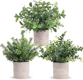 3 Pack Mini Potted Fake Plants Artificial Plastic Eucalyptus Plants Topiaries for Home Office Desk Farmhouse Shelf Room Bathroom Decor(Green)