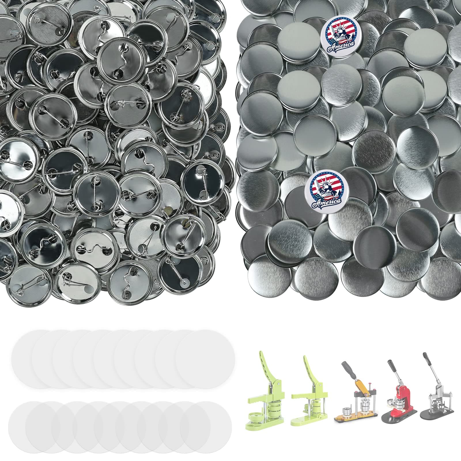200 Sets Button Maker Supplies, 32mm / 1.26 inch Button Supplies Buttons Parts, (Approx. 1.25 inch) Metal Blank Badge Parts with Blank Paper for Buttons Maker Machine Pin Maker Press