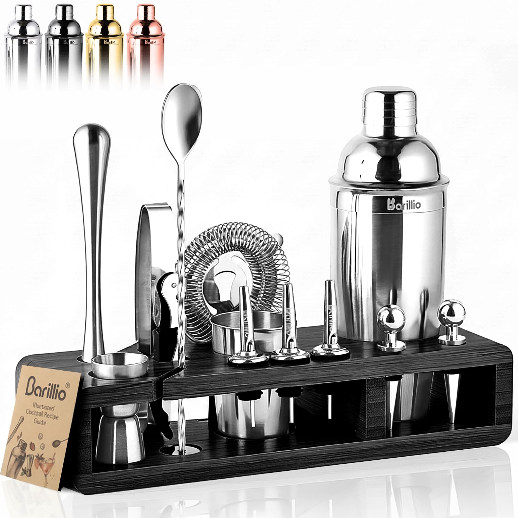 Bartender kit Black Stand Silver Tools…