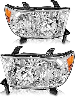 AS Headlight Assembly Compatible 2007 2008 2009 2010 2011 2012 2013 Toyota Tundra /2008-2017 Toyota Sequoia Chrome Housing Pair Not Suitable for Vehicle with ElectricHeadlamp Adjustment Function