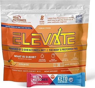 Real Ketones MCT & BHB Exogenous Ketones Drink Mix Packets Elevate Keto Electrolytes Powder Packets No Sugar with 4 Main Electrolytes Plus Hydrating Proprietary Keto BHB - 30 Pack Orange