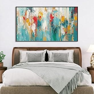Extra Large Abstract Painting on Canvas, Abstract Wall Decor, Blue Gold Wall Art, Textured Style Artwork, Abstract Print Art, Modern Canvas Art Wall Decor, Wall Decor Office Living Room (Black Frame, 59"x33"|150x84cm)