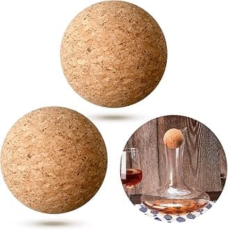 Shappy 2 Pieces Cork Ball Wooden Cork Ball Stopper for Wine Glass Decanter Stopper Replacement Wine Carafe Decanter Replacement Gift for Whiskey Champagne Bottle Holiday Party Supply (2.4 Inch/6.1 cm)