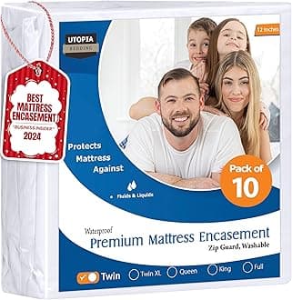 Utopia Bedding Premium Waterproof Bed Bug Mattress Cover, Twin Zippered Mattress Protector, 12 Inches Deep, Dust Mite Proof 6-Sided Mattress Encasement for Bed (Pack of 10)