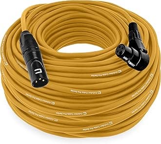 Balanced XLR Cable Male to Right Angle Female - 100 Feet Yellow - Pro 3-Pin Microphone Connector for Powered Speakers, Audio Interface or Mixer for Live Performance & Recording