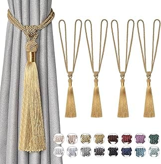 Pretty Jolly 4 Pack Long Tassel Curtain Tiebacks Handmade Braided Rope Knot Drape Tie Backs European Style Decorative Curtain Holdbacks for Home & Office Window Drapery (Bronze)