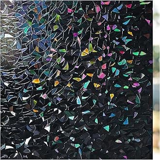 Haton Blackout Window Film, Black Out Window Cover, Stained Glass Sun Light Blocking Privacy Tint Shades for Home Room Darkening Dark Day Sleep Heat Control, Non-Adhesive, Black 17.5" x 78.7"