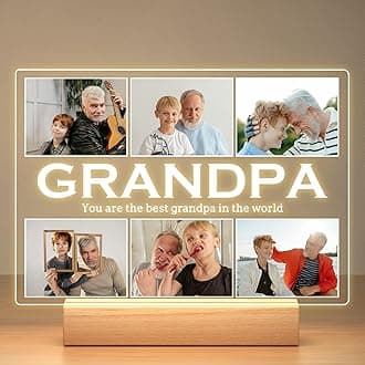 Personalized Gifts for Grandpa from Daughter Son, Custom Picture Frames with Photos, Customized Photo Frame with Night Light, Personalized Birthday Gifts for Grandpa Baby Kids Family