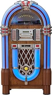 Arkrocket Full Size Jukebox Vinyl Record Player Bluetooth USB SD CD Player Radio Retro Turntable Classic Jukebox (Taurus II - Oak)
