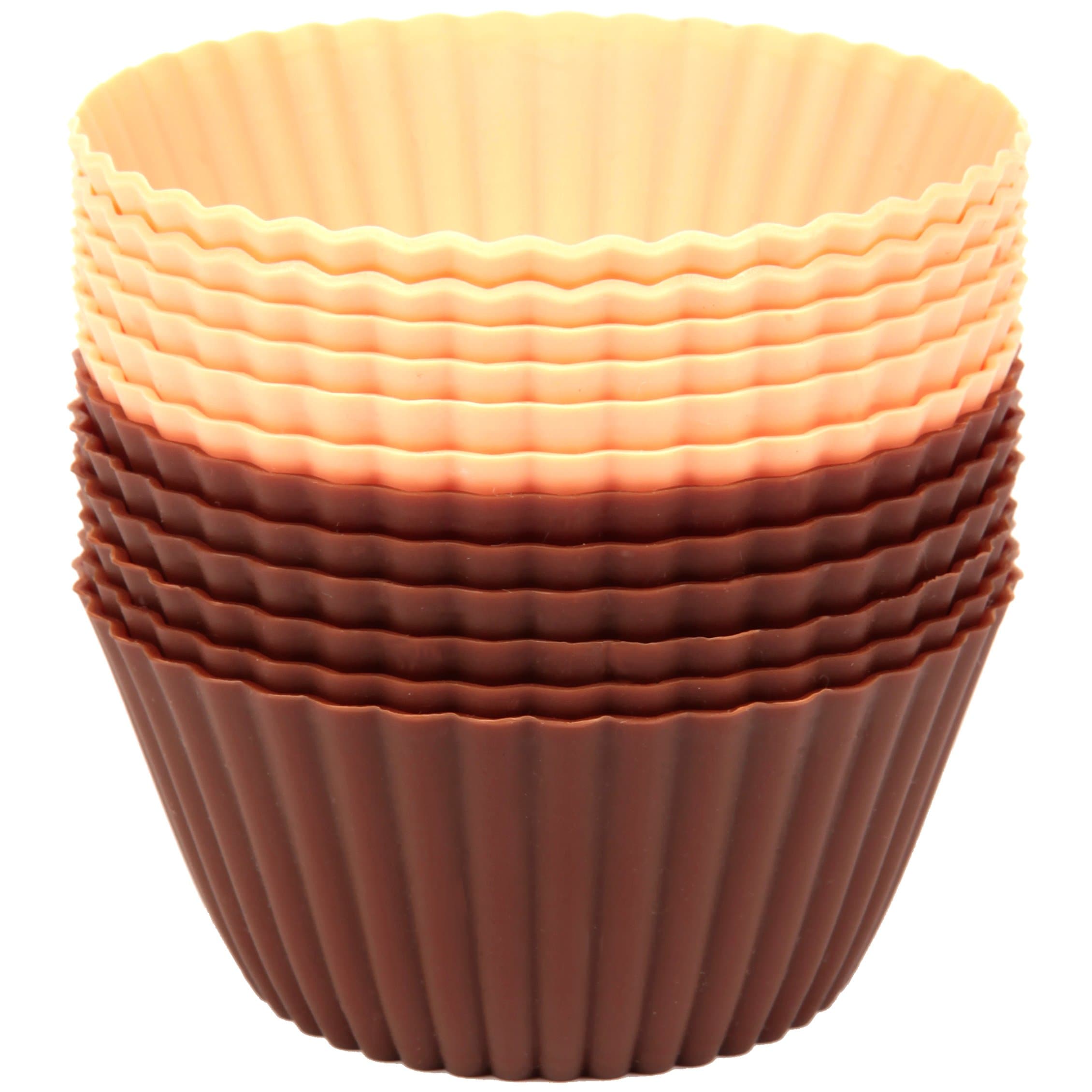 Precision Kitchenware - 12 Pack of Premium Silicone Baking Cups - Brown/Pink - Lifetime Guarantee