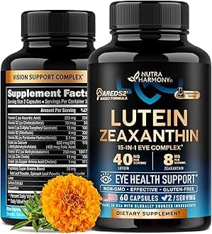 Eye Vitamins - Lutein 40 mg & Zeaxanthin 8mg - AREDS2 Based Eye Supplement for Seniors & Adults - Eye Health & Vision Support - Saffron, Zinc, Vitamins, Copper & Super Greens - Made in USA 60 Capsules