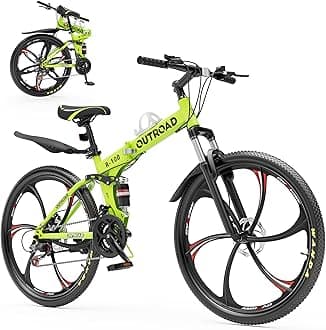 Outroad Folding Mountain Bike Foldable/Unfoldable Bike 26 Inch for Adult, 21-Speed Dual Suspension High-Carbon Steel MTB Foldable Bicycle, Dual Disc Brake Folding Bikes for Men Women