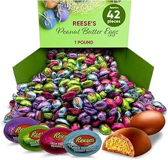Reeces Peanut Butter Eggs In Pastel Color Foil Wrapped 1 Pound (16oz) - Individually Wrapped Chocolate Easter Candy Egg In Color Pastel Foil - Reeces Eggs Peanut Butter Creme Center Coated In Smooth Milk - Reeces Blue , Pink, Green & Purple Foil Wrapped With Smooth Milk Chocolate and Peanut Butter Creme Center - Ideal Easter Basket Stuffers Easter Basket and Easter Treats Easter Candy Eggs Easter Snacks