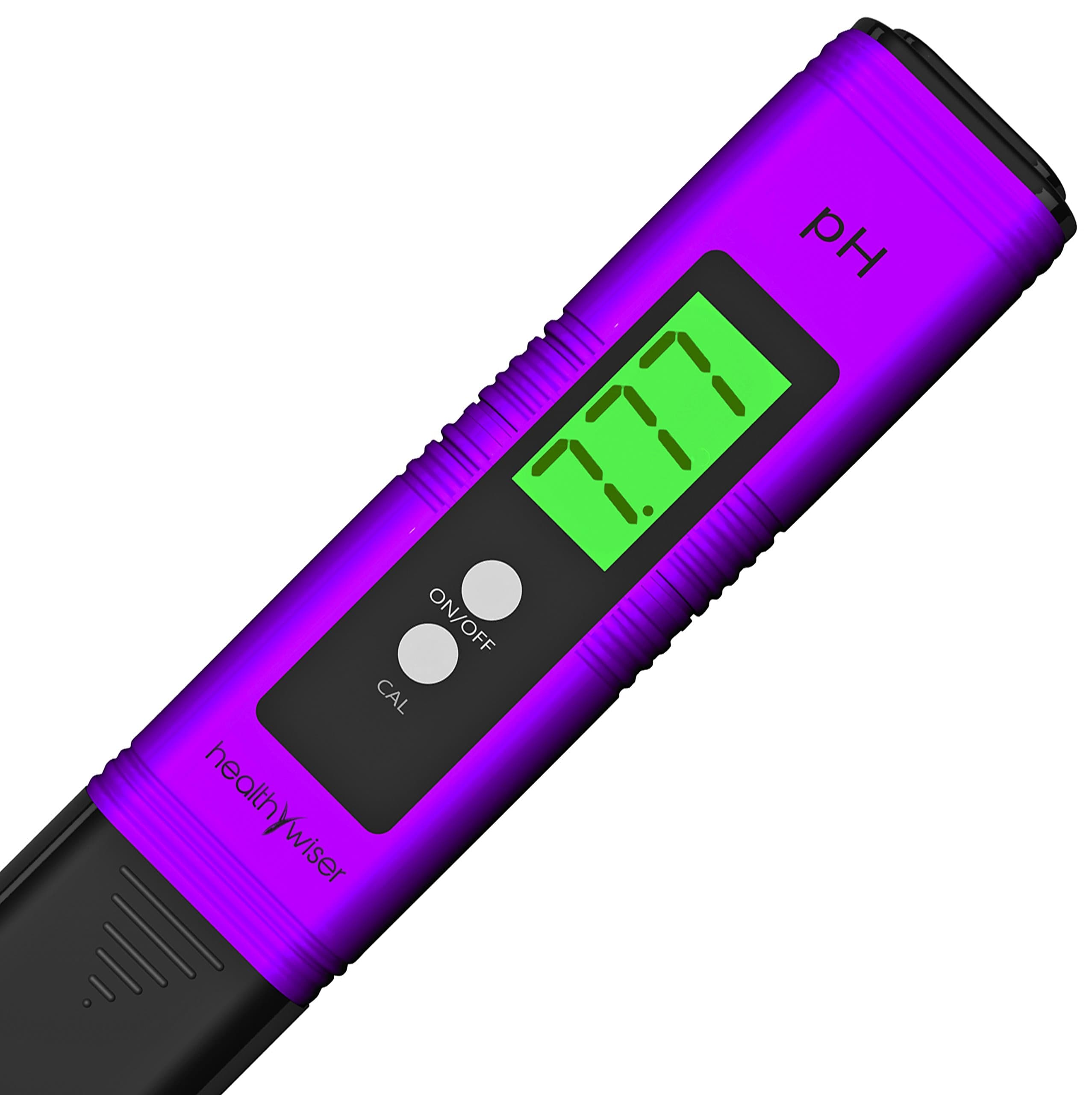 HealthyWiser Digital pH Meter + Extra Set of pH buffer powder, pH Pen Tests Water, Aquarium, Pool, Hydroponics, Auto Calibration Button, with ATC, 0.00-14.00 pH Measurement Range, Purple