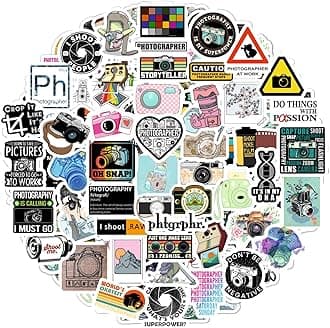 BulbaCraft 100Pcs Photography Stickers, Camera Stickers for Water Bottles, Laptop, Scrapbooking, Planners — Photographer Gifts Women, Camera Gifts for Photographers Women & Men