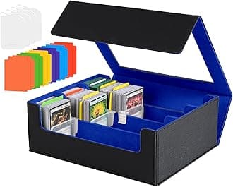 NEWLOOP Trading Card Storage Box - 2400+ Commander Card Deck Case with See-through Display Top for Magic the Gathering YuGiOh, TCG PTCG MTG Box with 12 Dividers 4 Supporters, Black and Blue