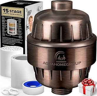 AquaHomeGroup 15 Stage Shower Filter with Vitamin C for Hard Water - High Output Shower Water Filter to Remove Chlorine and Fluoride - 2 Cartridges Included -Consistent Water Flow Showerhead Filter